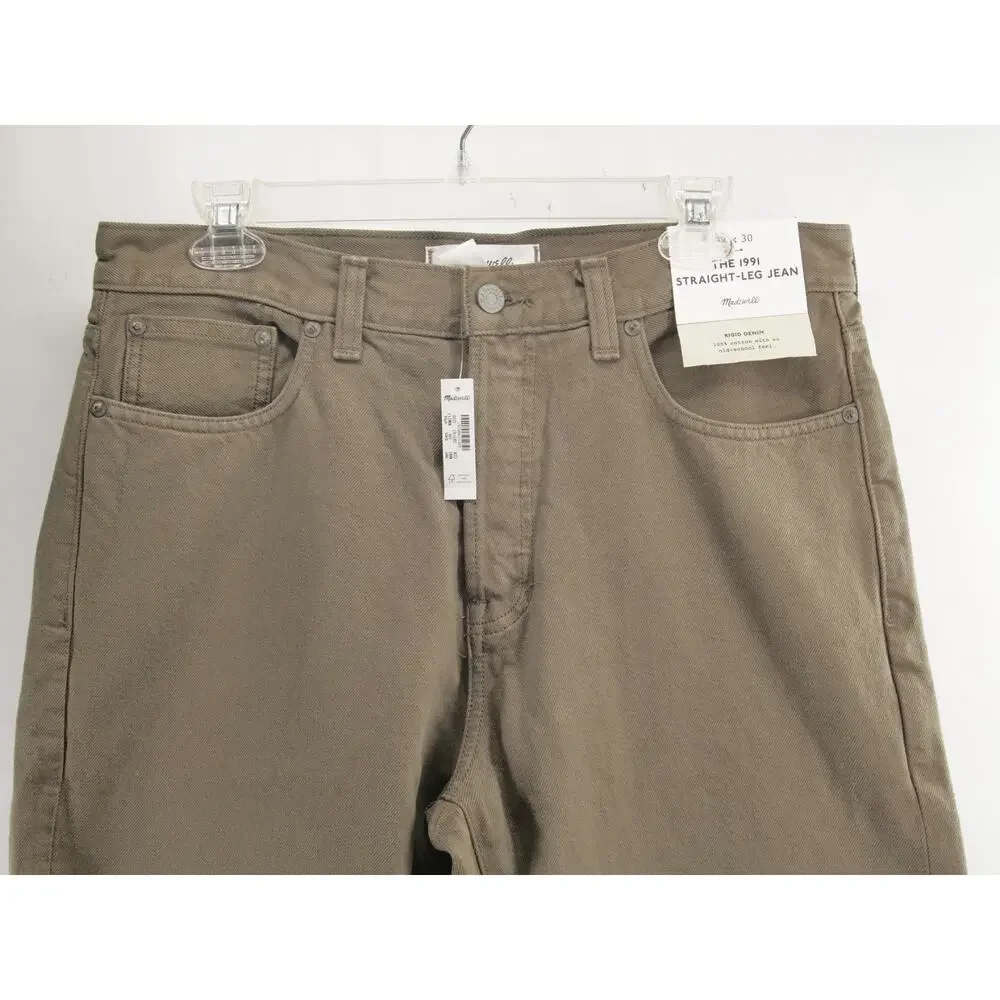NWT Madewell The 1991 Straight-Leg Jean Mens 32x30 Rigid Denim Green Brown NW217